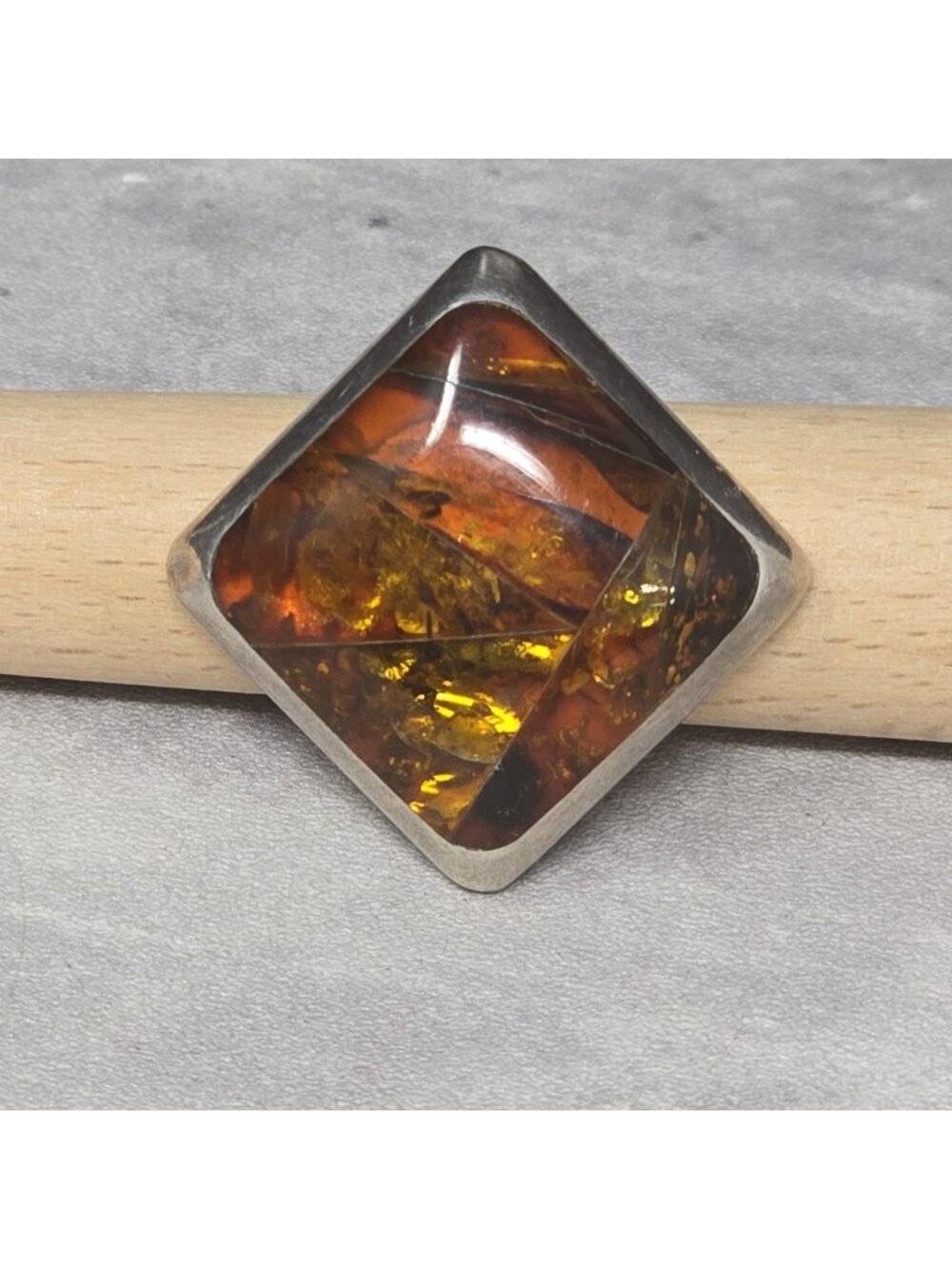 MTM POLAND Baltic Amber Ring Sterling 925 Silver Size 7 Bug Specimen Fossil